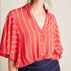 Maeve by Anthropologie flutter sleeve red top